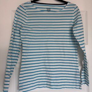 Boden Shirt Womens Sz 4 White Blue Long Sleeve Breton Striped Cotton Boat Neck